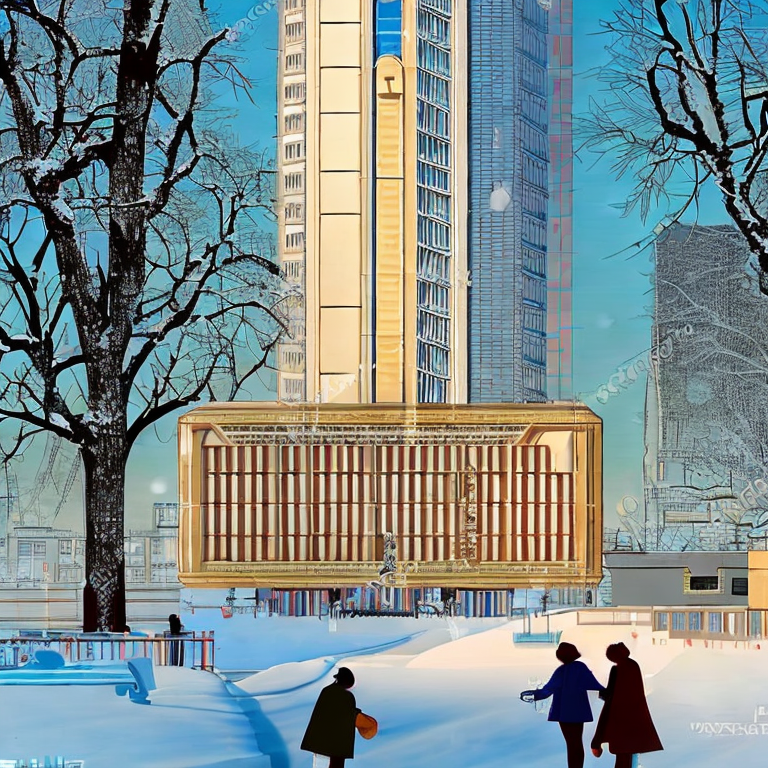 Современное здание банка в зимнем городе