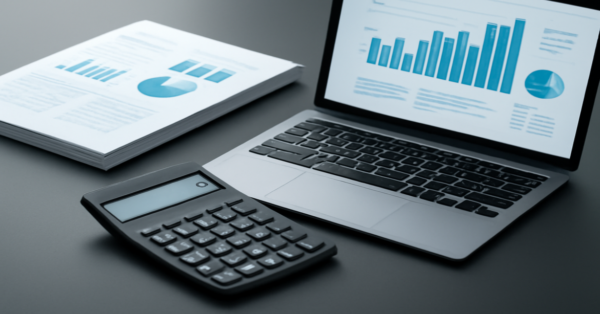 Professional image illustrating financial planning for family budgeting with tools like calculators and reports.