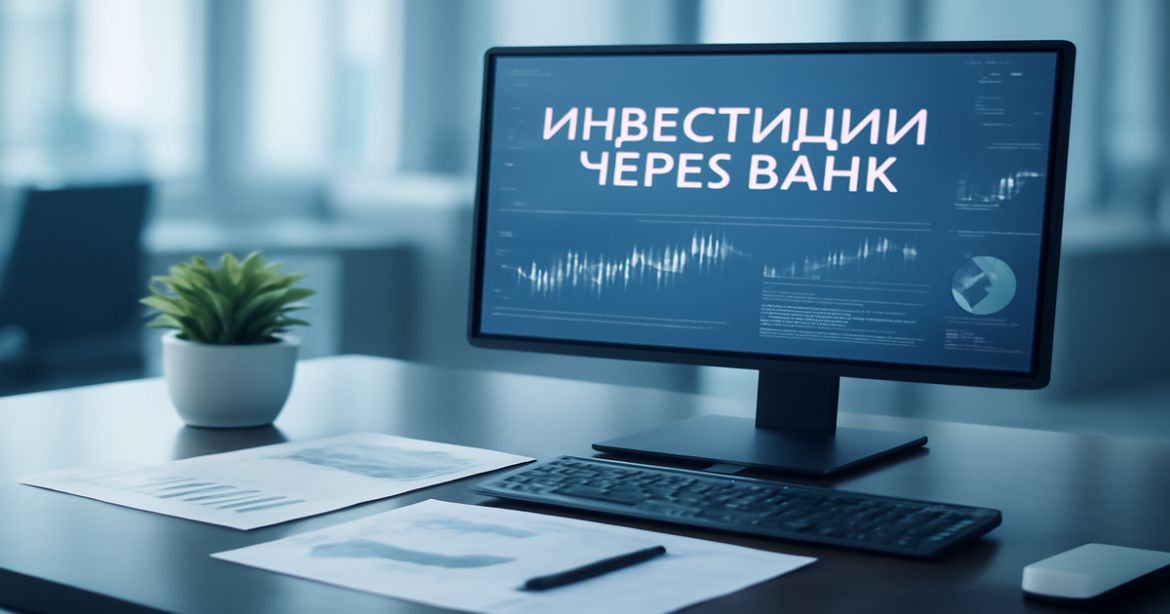 Professional image depicting investments through bank with charts and documents in a modern office.