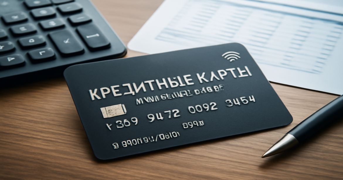 Professional image illustrating кредитные карты льготный период with finance elements like a calculator and documents.