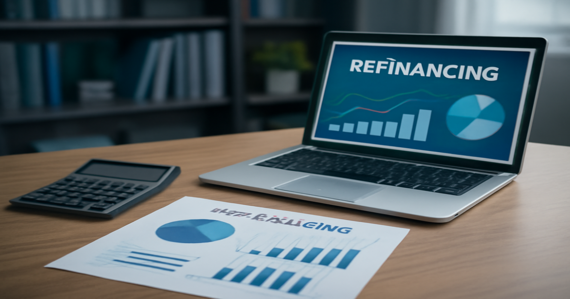 Professional image representing рефинансирование of loans and mortgages in a financial setting.