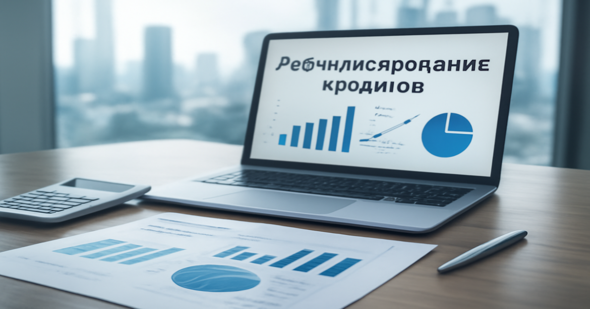 Image illustrating рефинансирование кредитов in a modern office setting, emphasizing finance and expense optimization.