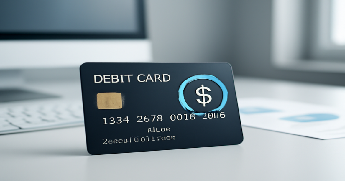 High-quality image of a debit card emphasizing cashback benefits, relevant to banking and finance.