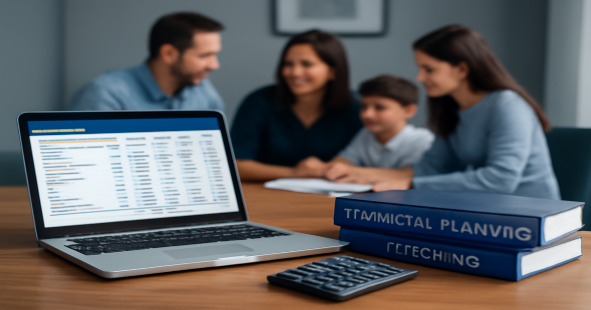 Professional image illustrating финансовое планирование для семей with budgeting tools and a collaborative atmosphere.