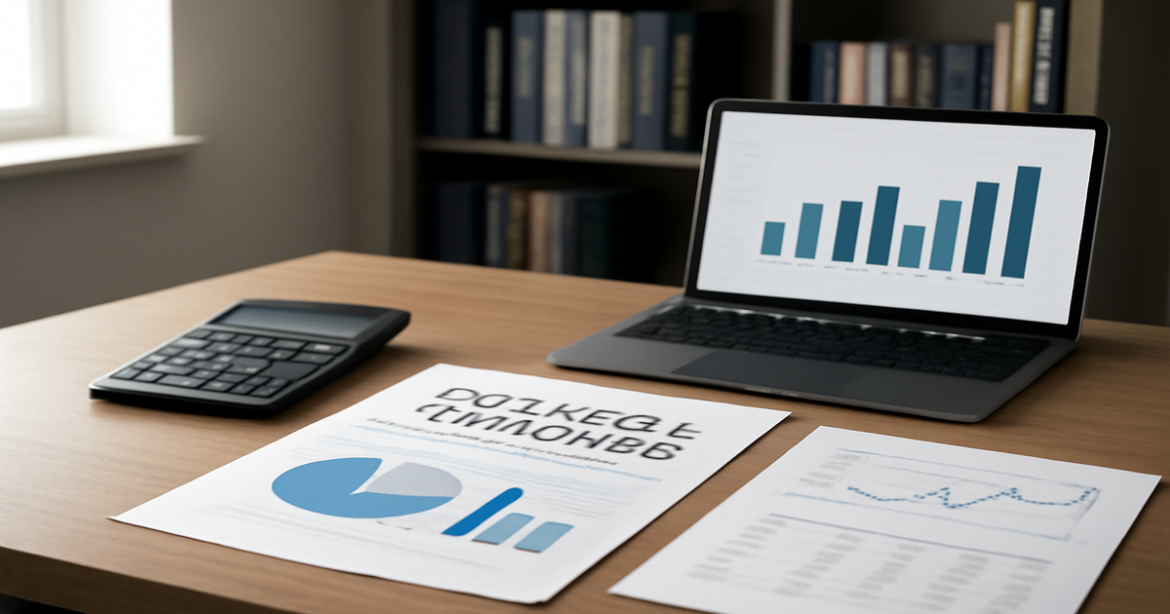An image representing финансовое планирование для семей with financial documents and a calculator on a desk.
