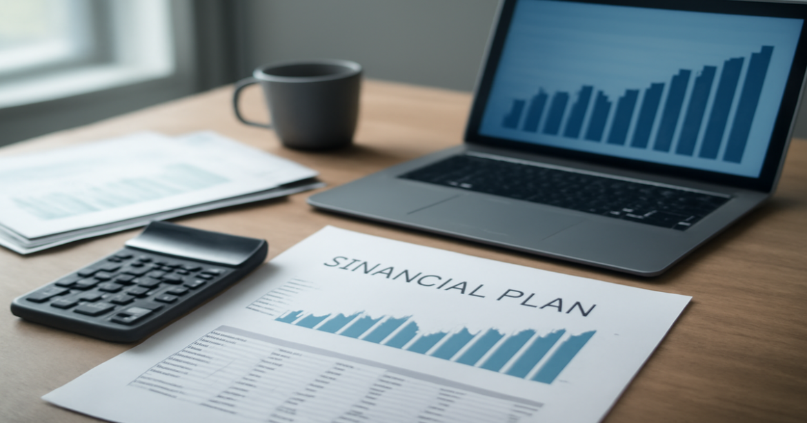 A professional workspace illustrating финансовое планирование for families, showcasing financial documents and tools.