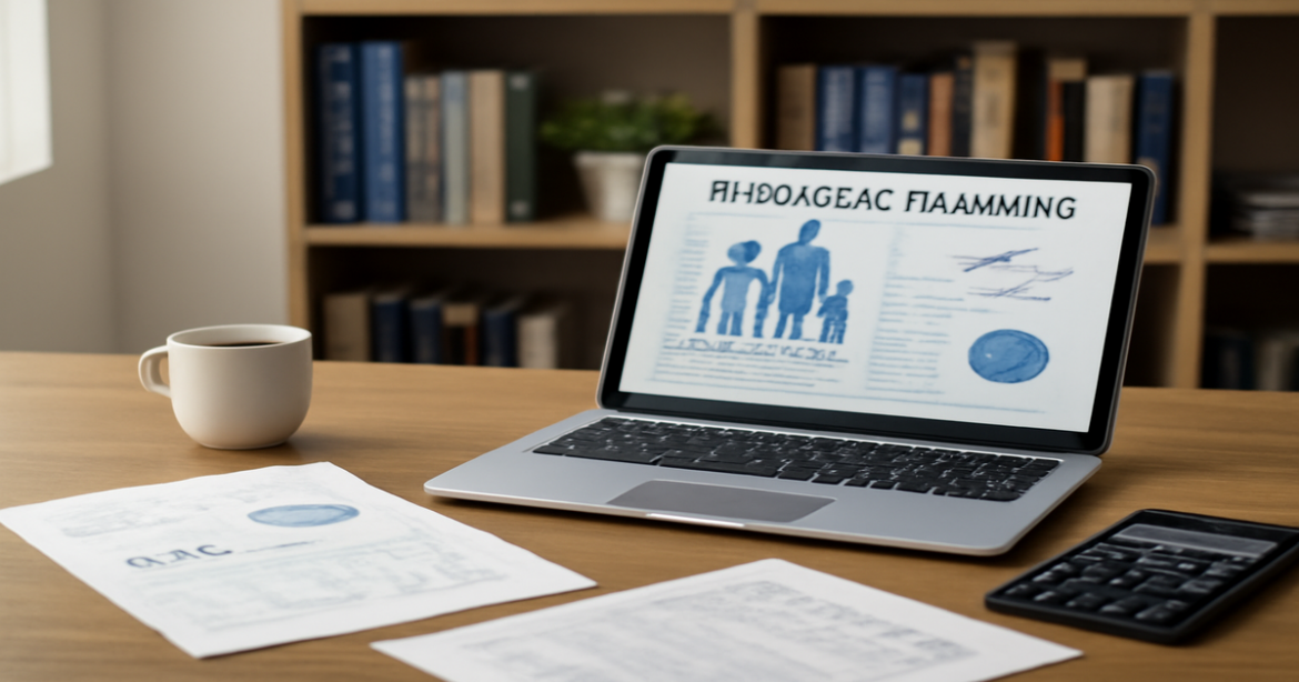 Professional image depicting financial planning tools for families, emphasizing budgeting and stability.