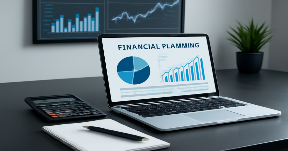 Professional workspace illustrating финансовое планирование with financial tools and charts.