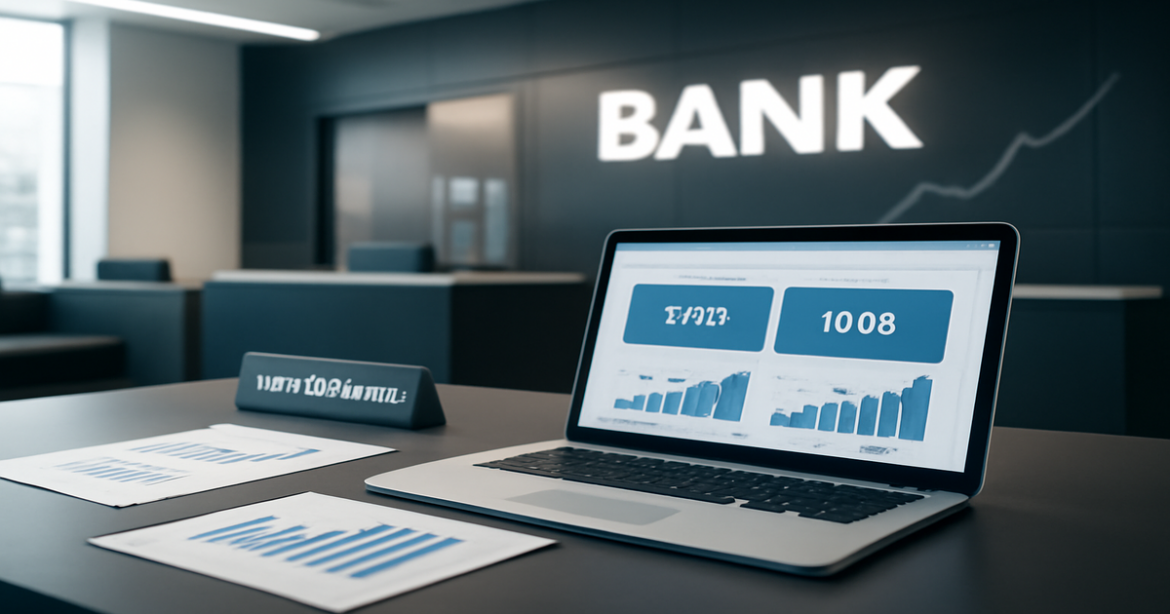 Investments through a bank illustrated with modern finance elements and a trustworthy atmosphere.