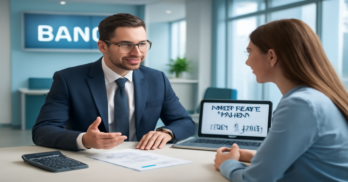A professional banking image illustrating выбор банка для ипотеки in a modern setting.