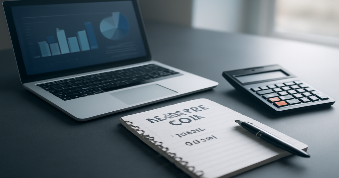 A professional image illustrating выбор ипотечного кредита with financial tools on a modern desk.