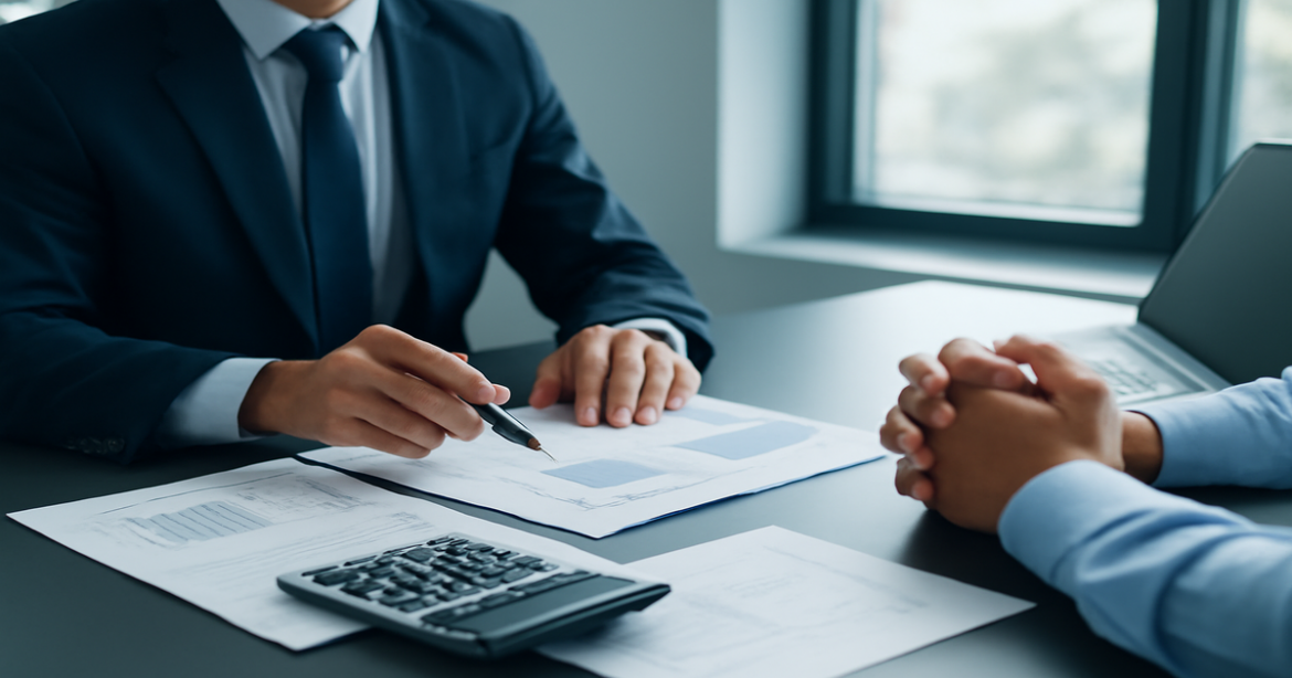 Professional office scene illustrating кредит наличными options in finance.