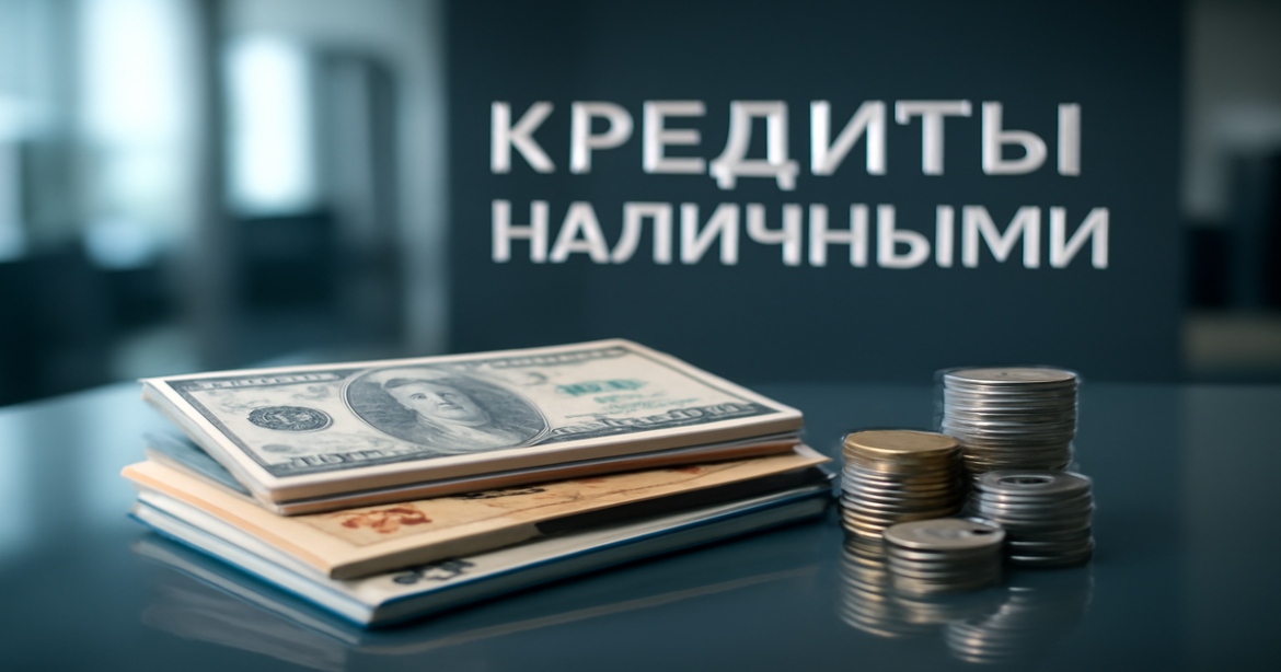 A professional image illustrating кредиты наличными with banknotes and coins, emphasizing finance and loan themes.