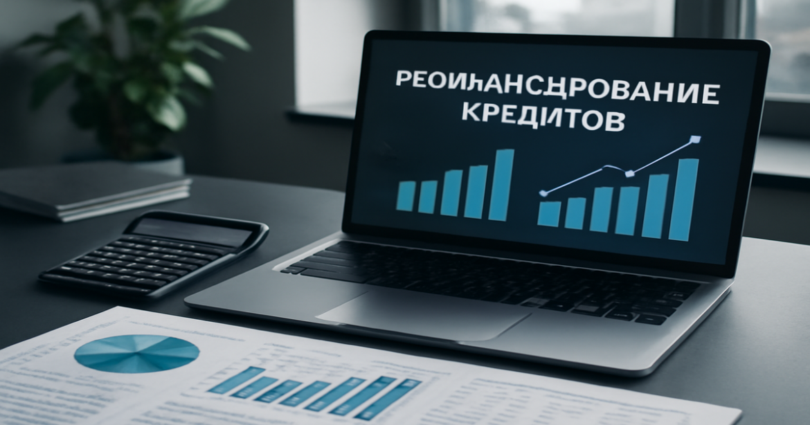 An image illustrating рефинансирование кредитов in a professional office environment with financial tools.