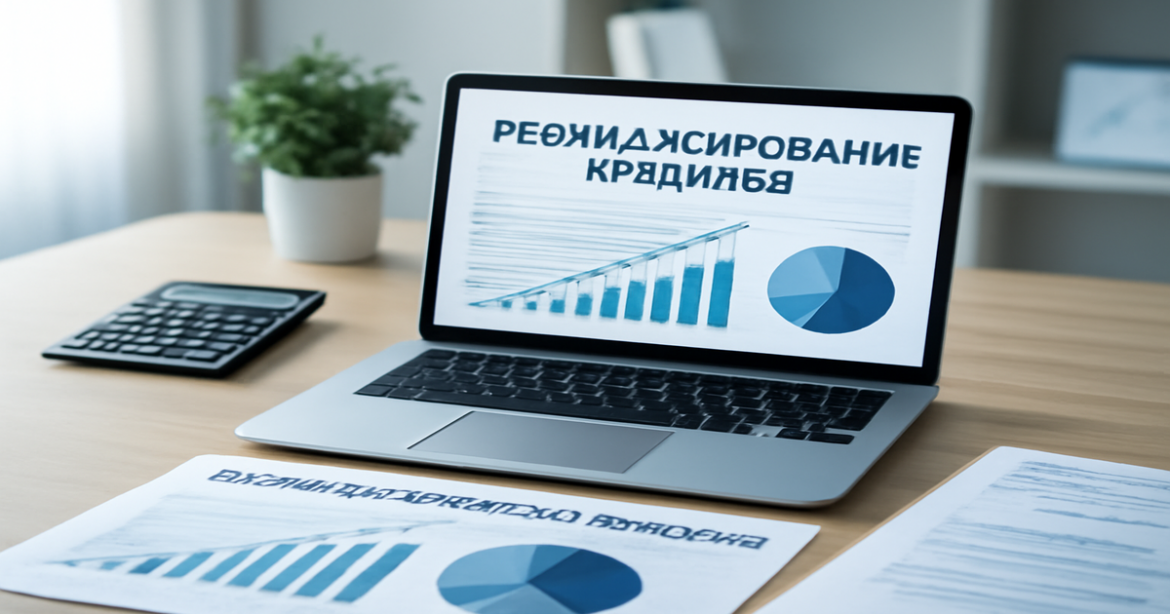 A professional office setting illustrating рефинансирование кредитов with financial documents and modern technology.