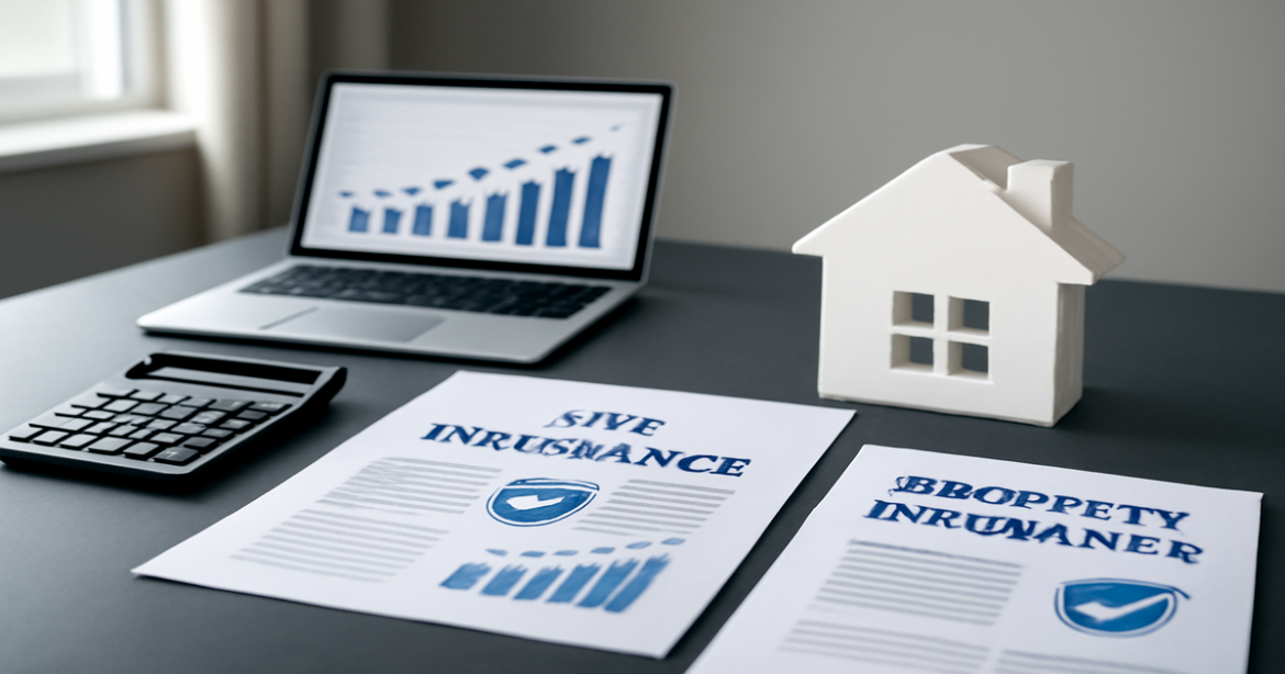 Life and property insurance concepts visualized in a professional office setting for financial security.