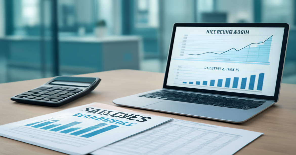 High-quality image illustrating вклады в 2026 году with financial documents and a laptop in a modern banking environment.