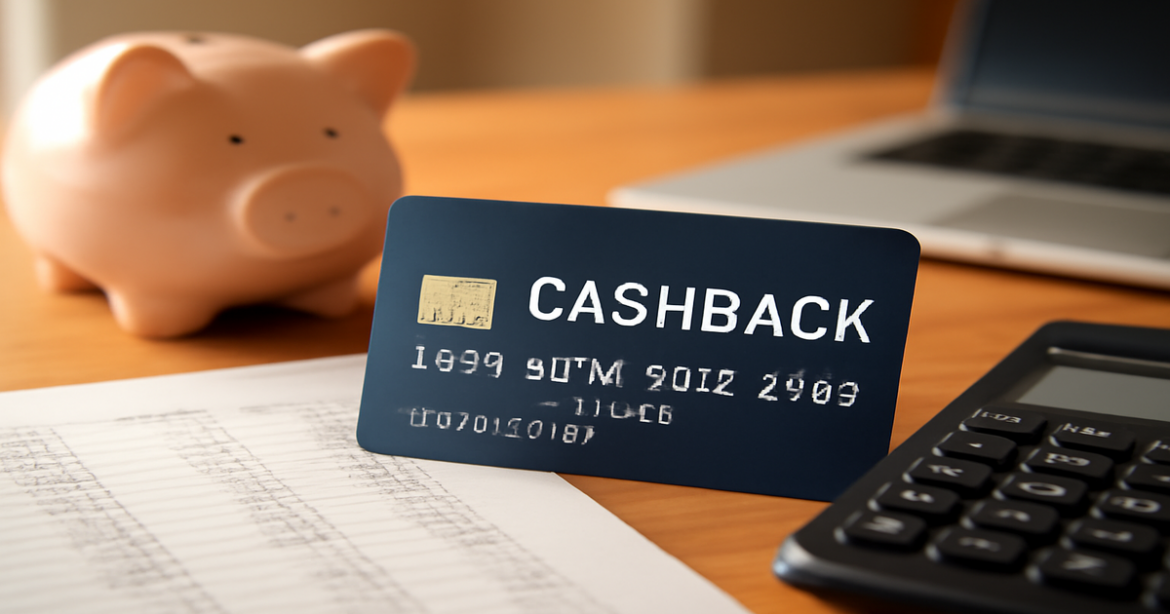 A debit card with cashback benefits on a desk, symbolizing financial planning and savings.