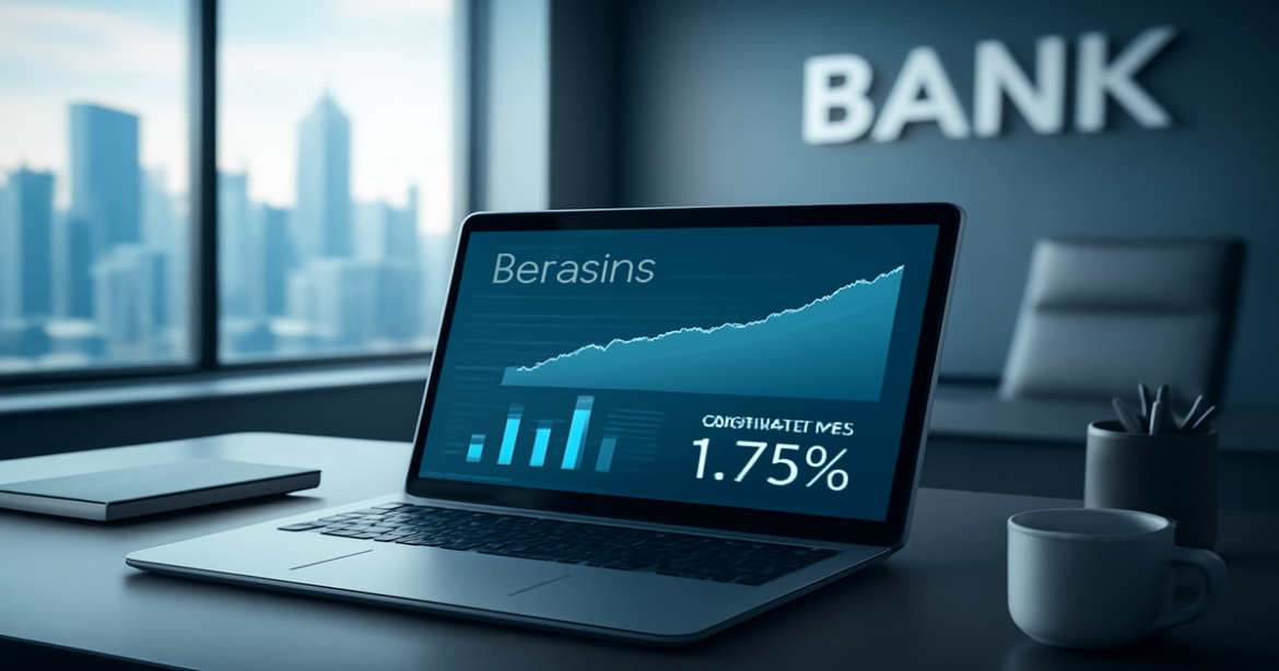Professional image illustrating deposits and financial planning in a modern bank office.