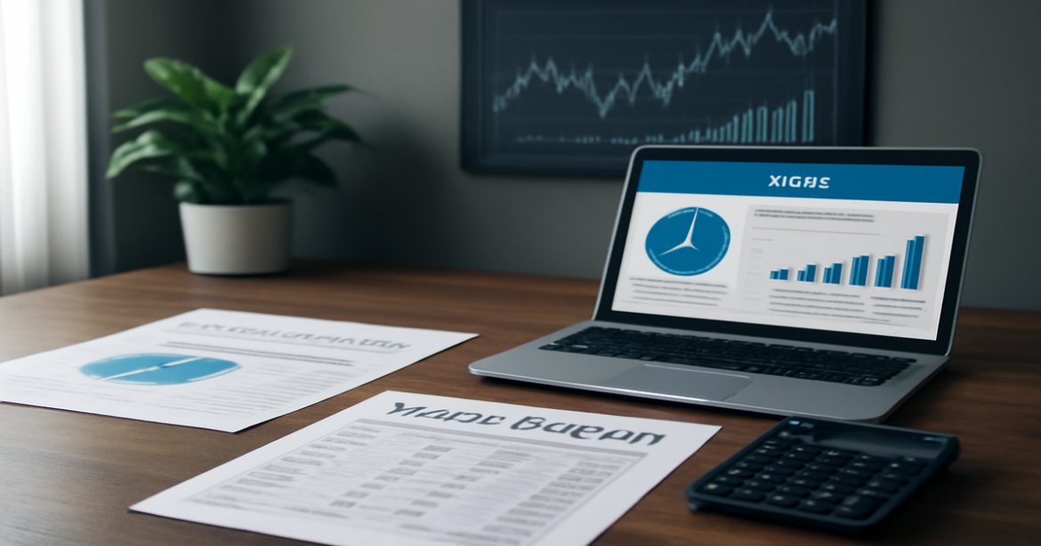 A professional setting highlighting financial planning for family budgeting with documents and a laptop.