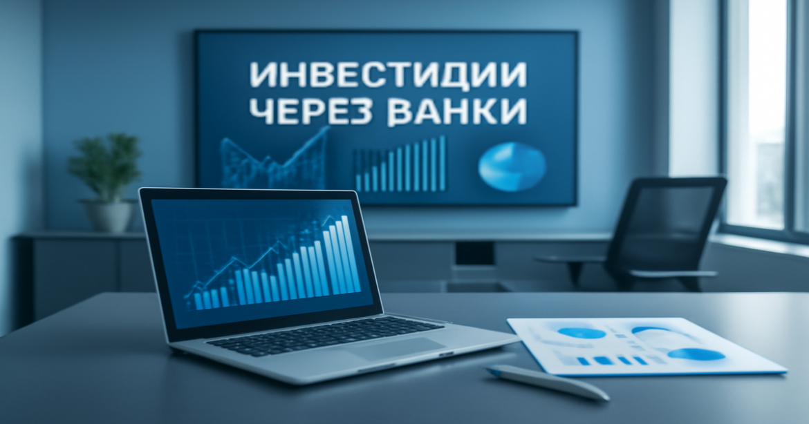 Professional image representing инвестиции через банки with financial charts and a modern office setting.
