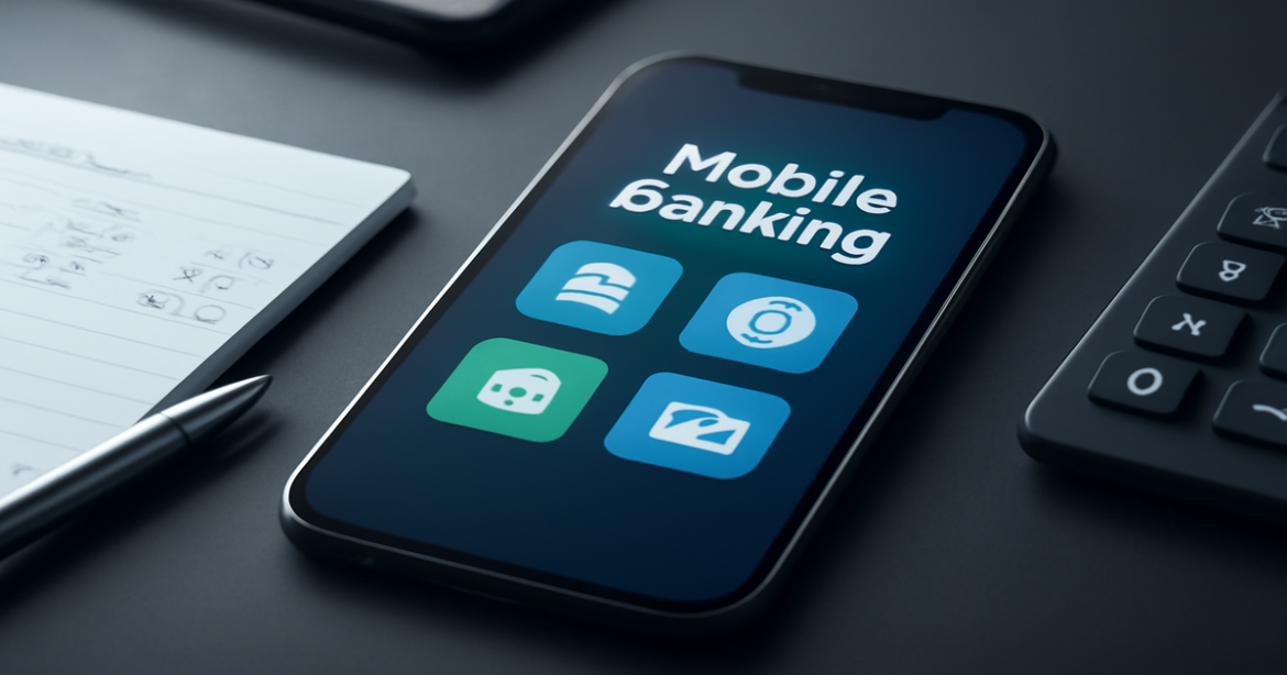 Explore online-банкинг with a smartphone showcasing mobile banking apps, highlighting finance management.