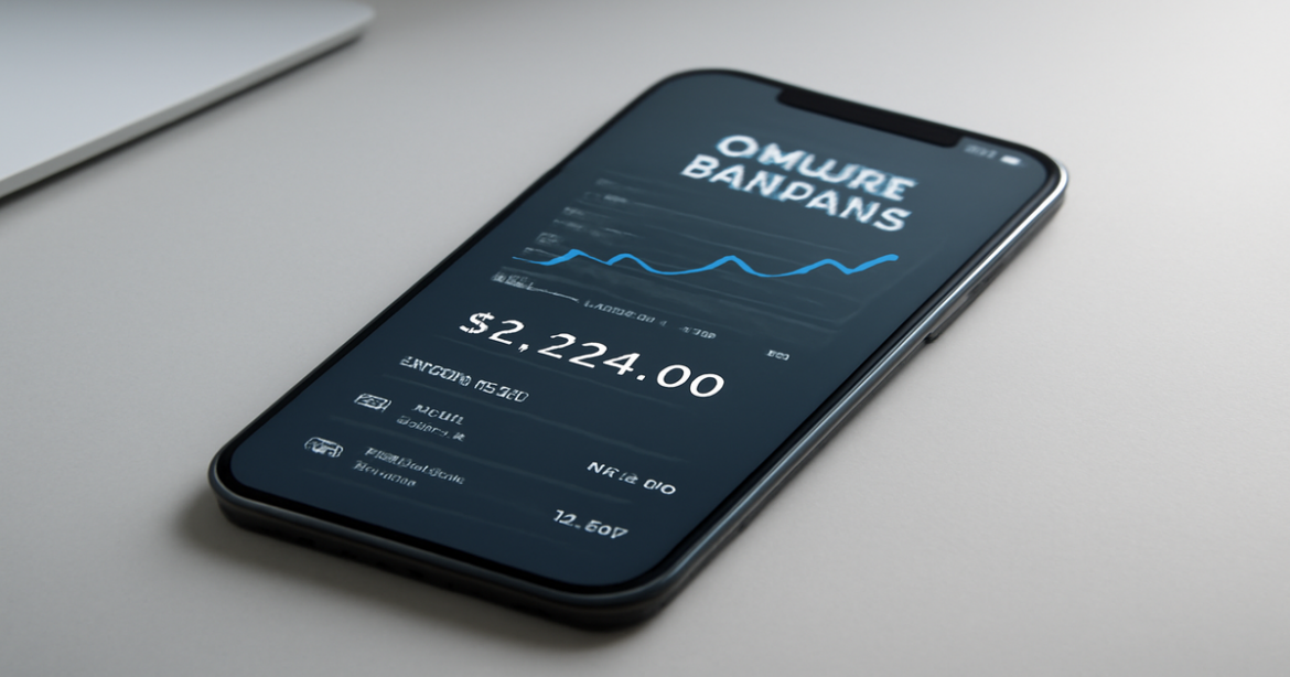 A professional mobile banking app interface illustrating online-банкинг features on a sleek phone.