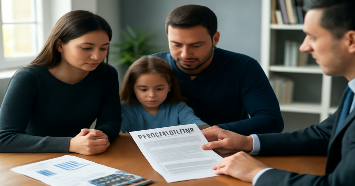 A professional image illustrating life insurance discussions for family financial planning.